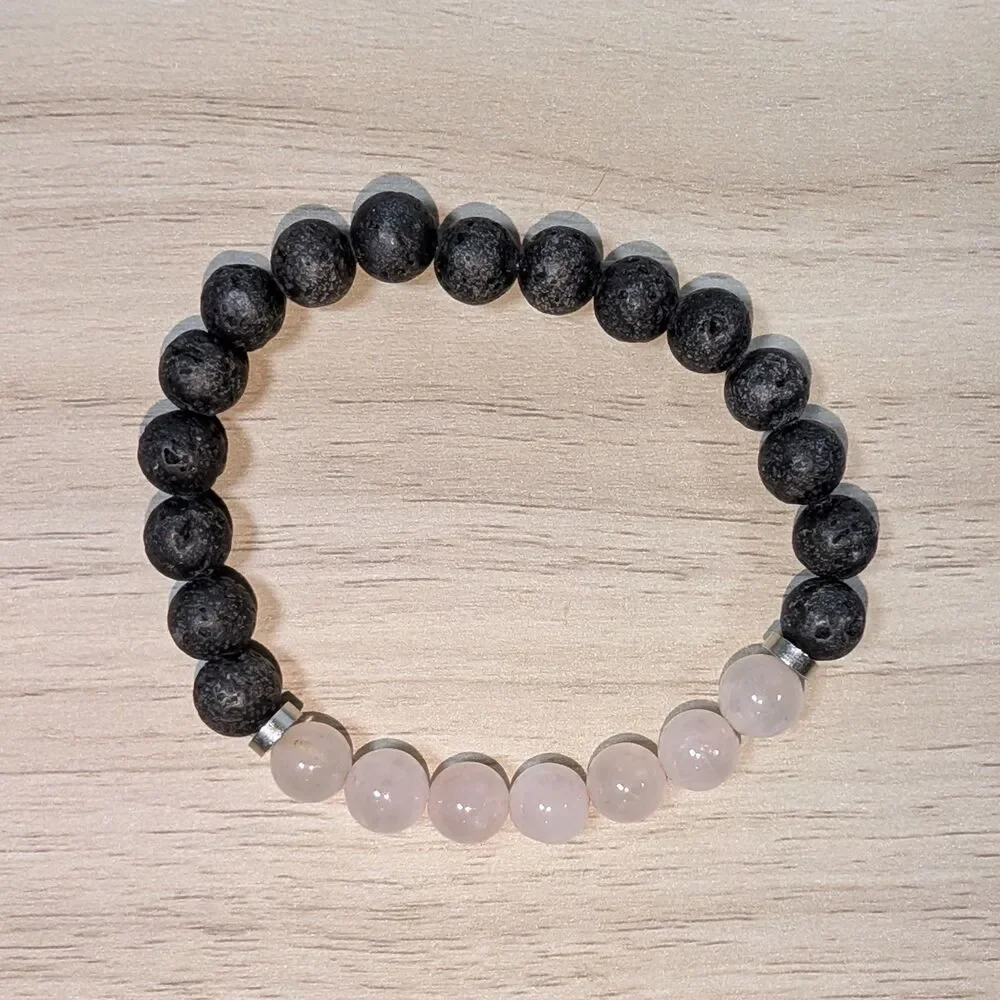Lava Stone Rose Quartz Bracelet Stretch Aromatherapy Healing Beads